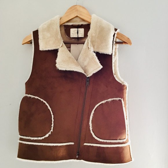 Zara Girls Suede / Fur Lined Vest Jacket Size 11/12 New With Tags - Picture 1 of 5
